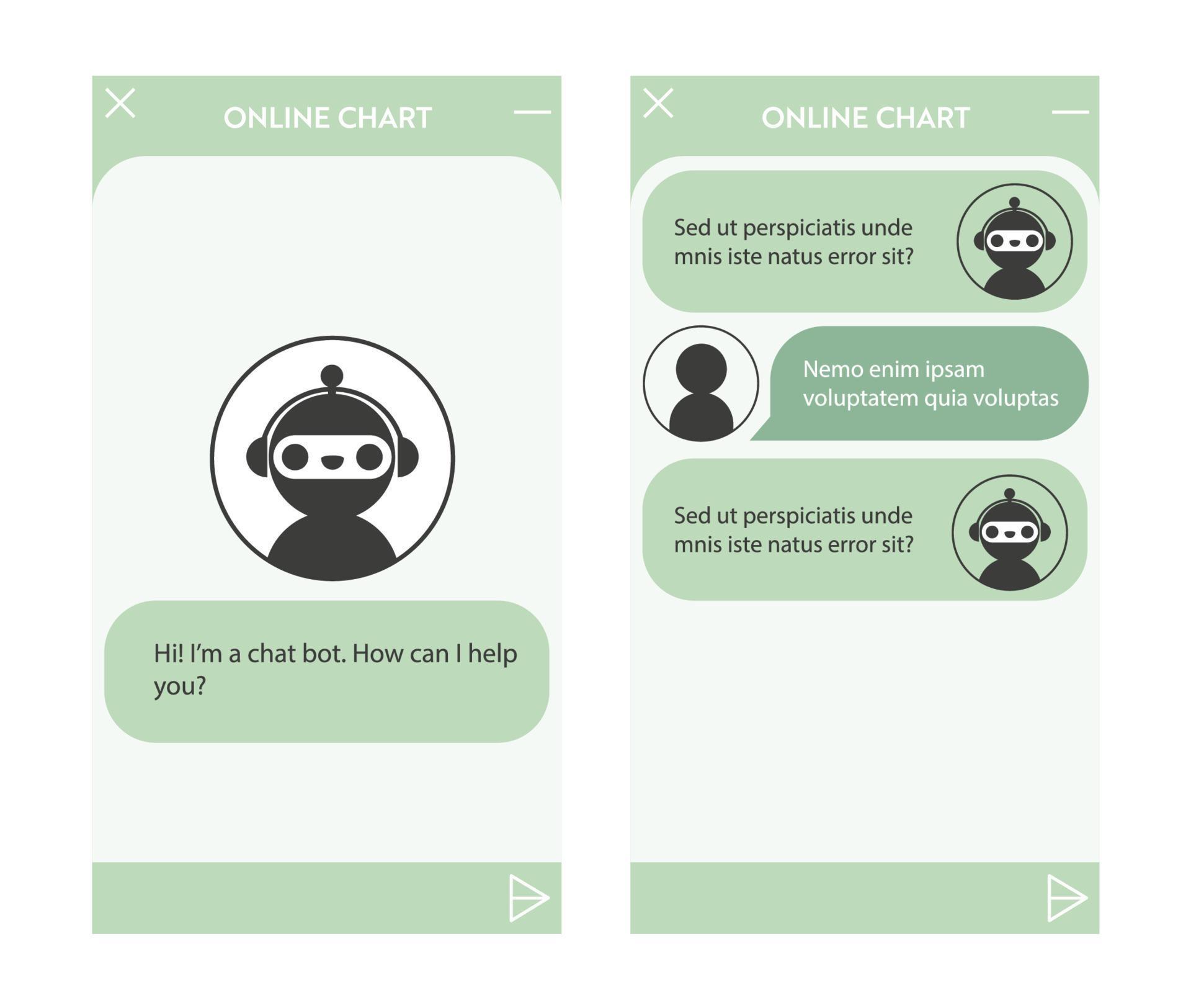 Chatbot window with start page set. User interface of application with ...