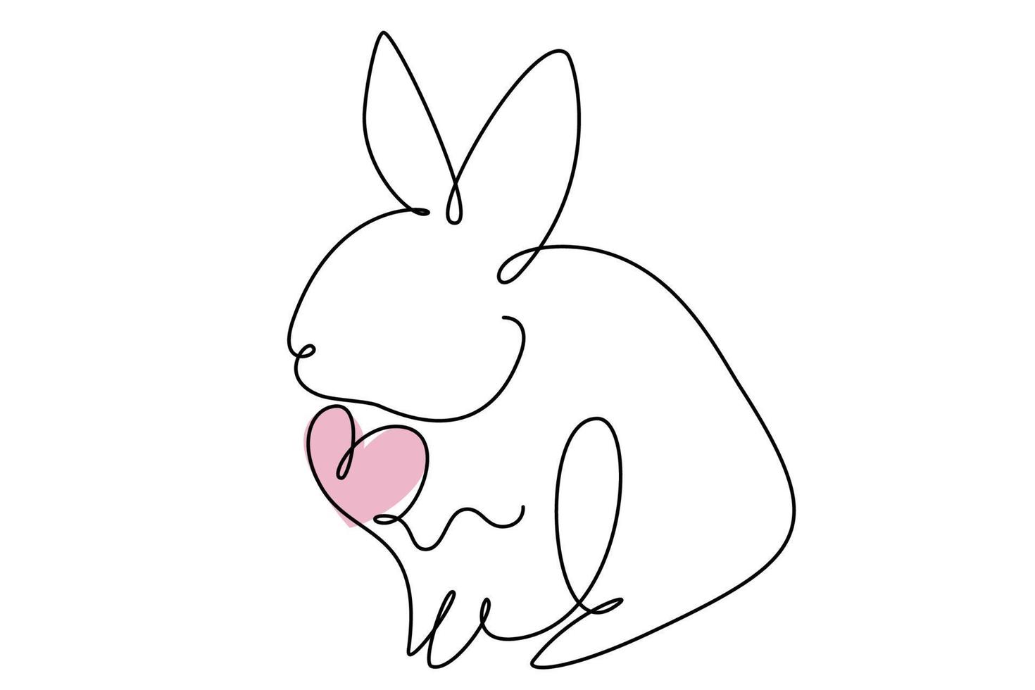 Easter bunny with heart continuous one line drawing. Rabbit simple image. Minimalist vector illustration.Print