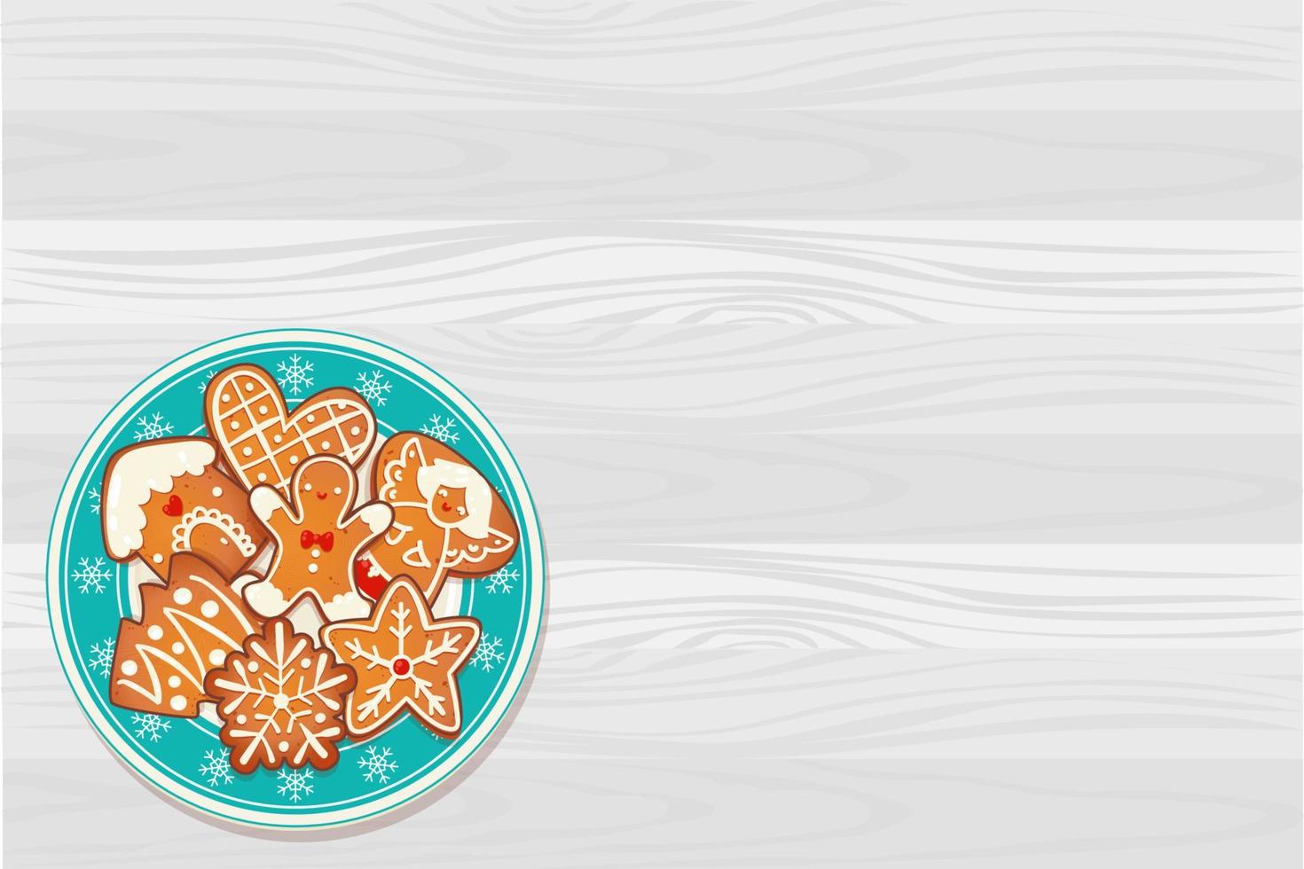 Plate with gingerbread Christmas cookies vector