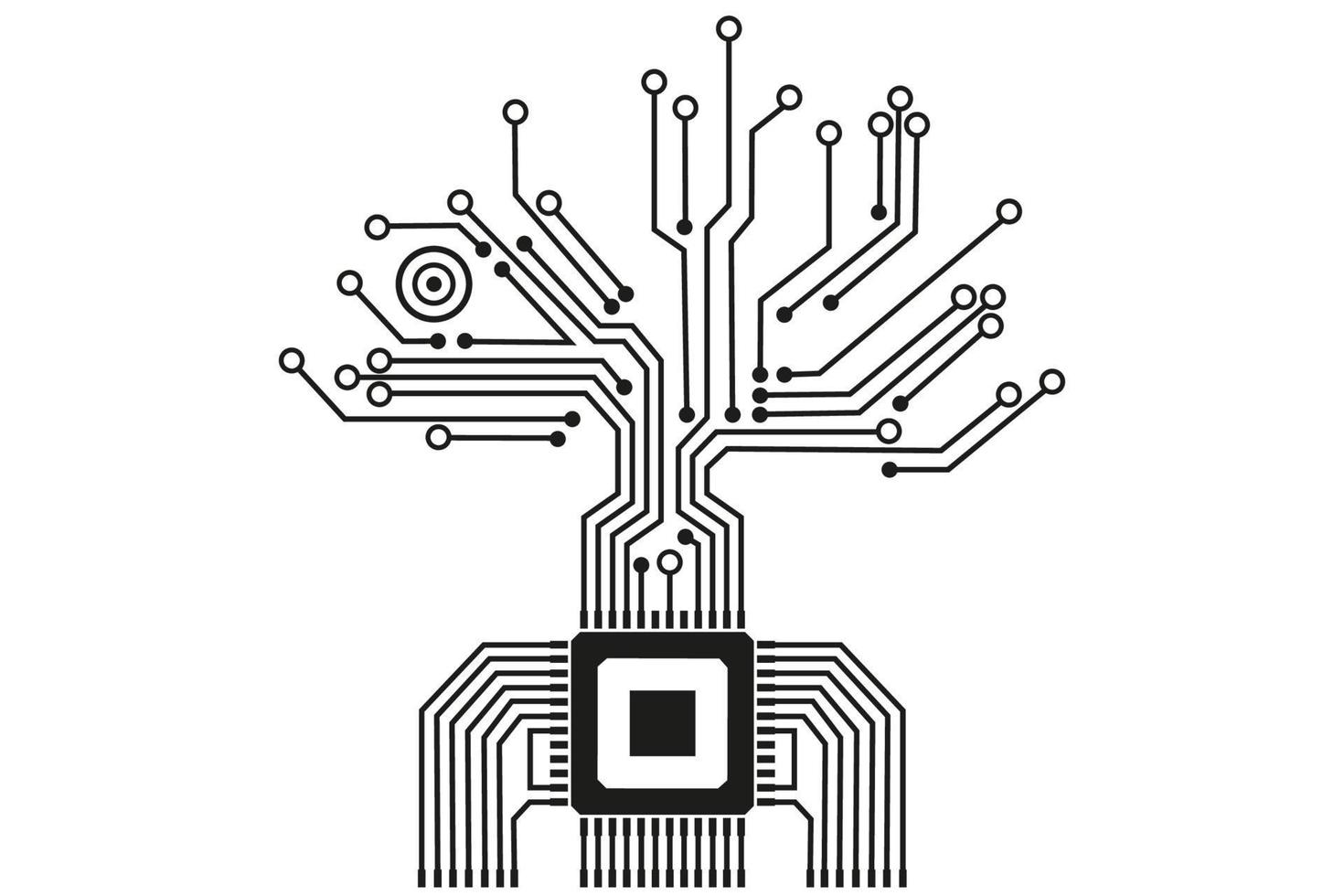 Circuit board electronic tree shape. Electronic vector elements for cyber design.