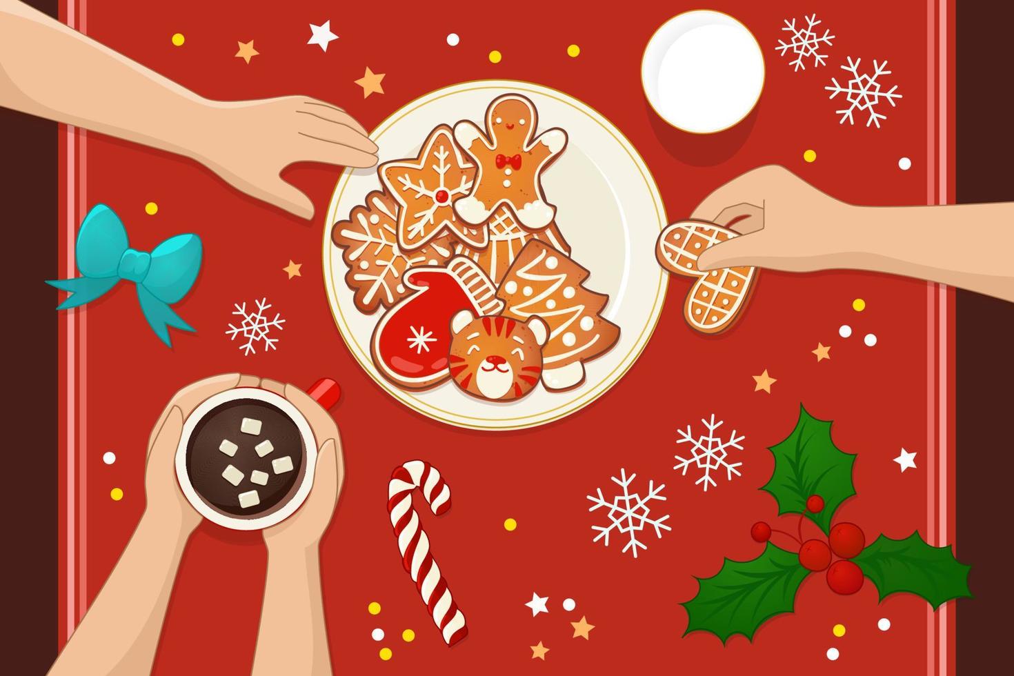 plato con galletas de navidad de pan de jengibre vector