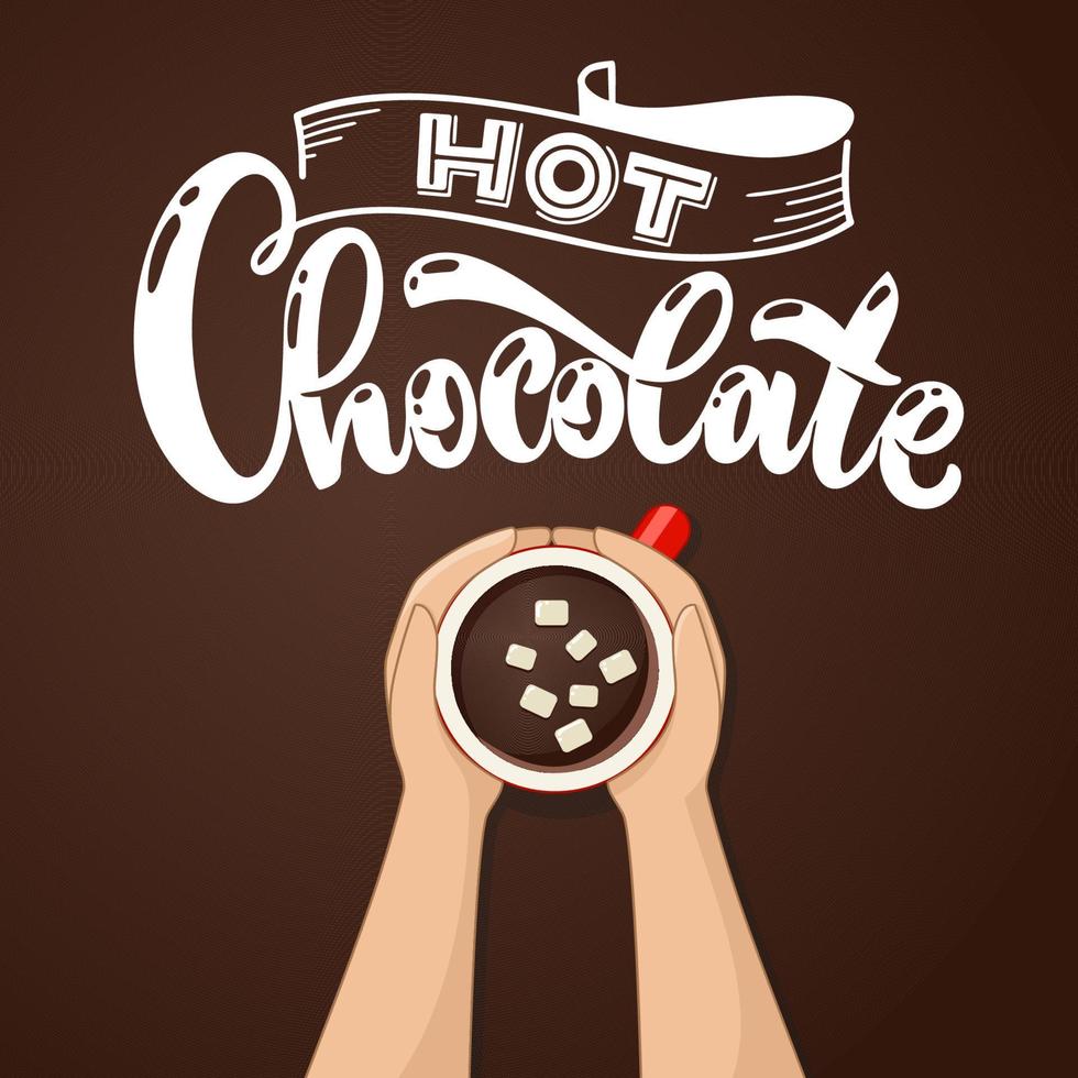 Hot chocolate with marshmallow top view. vector