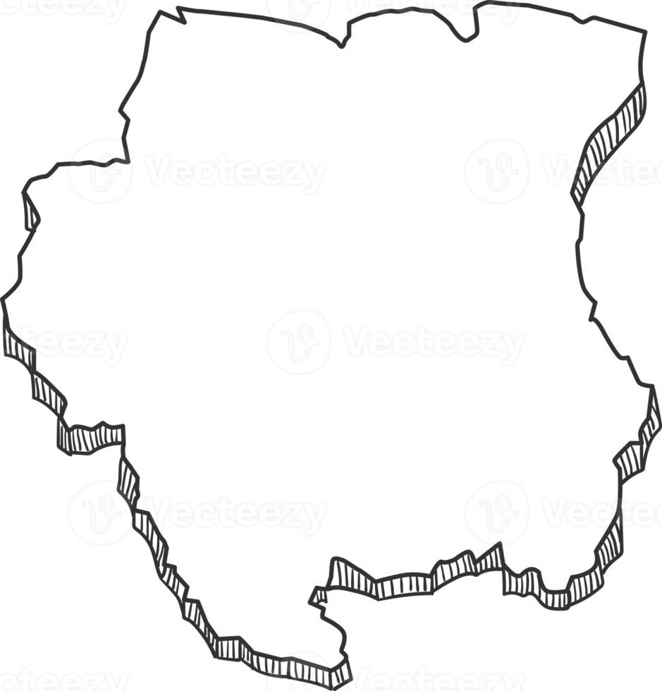 Hand Drawn of Suriname 3D Map png