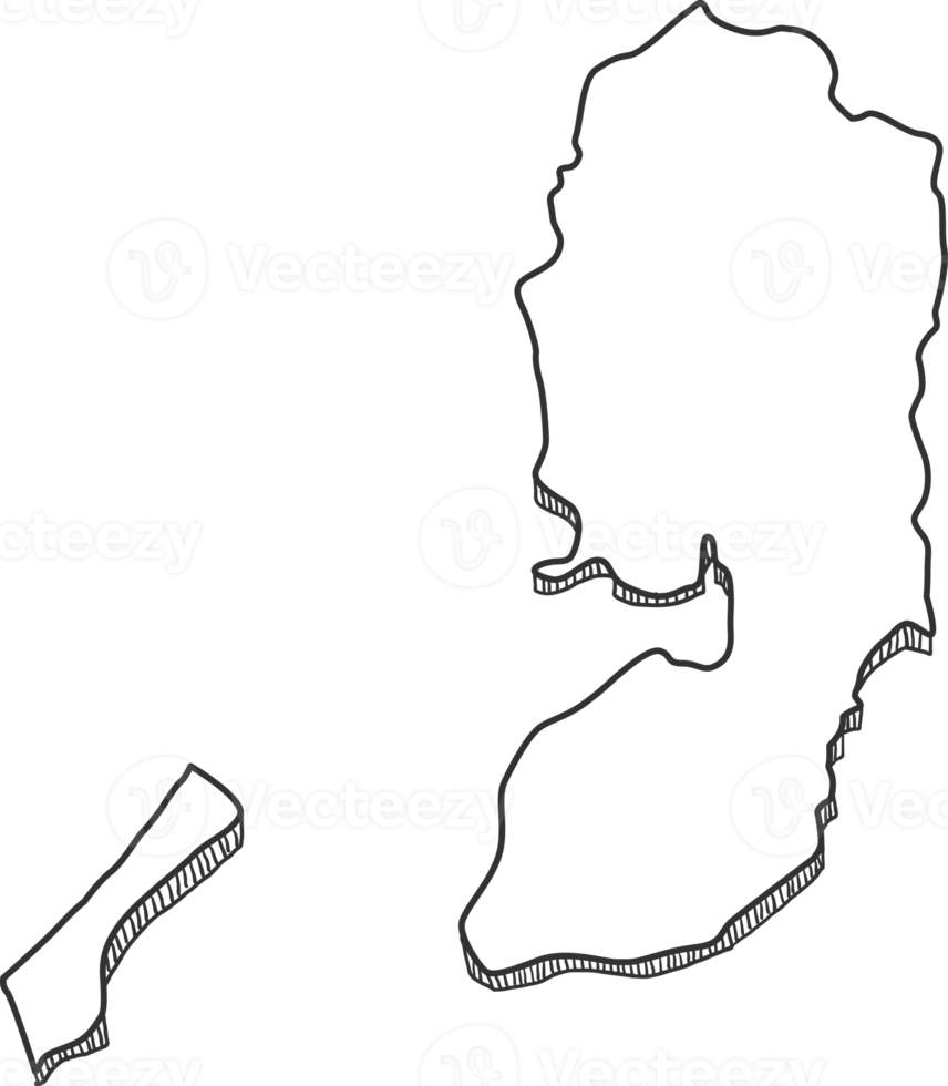 hand- getrokken van staat van Palestina 3d kaart png