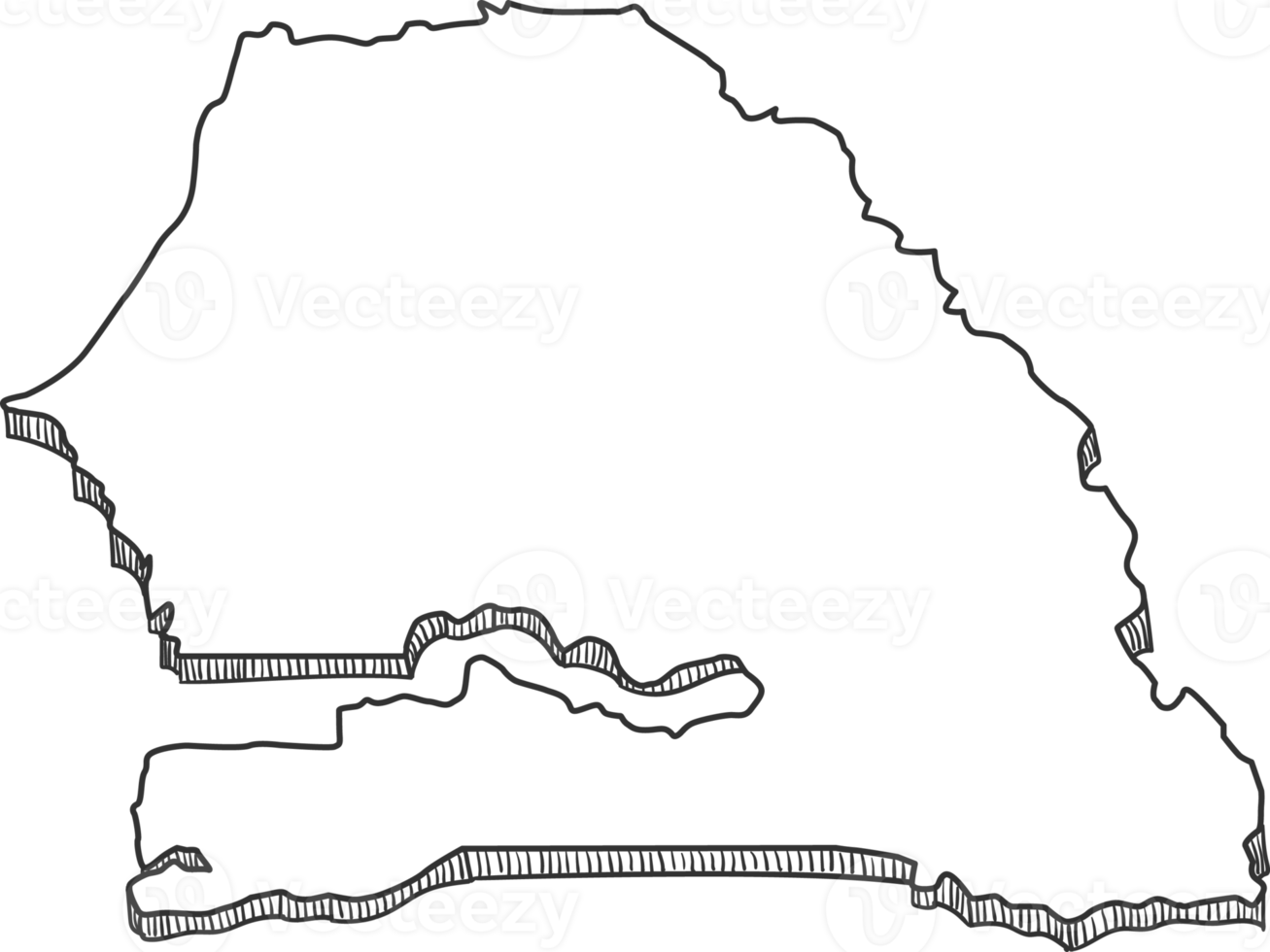 Hand Drawn of Senegal 3D Map png