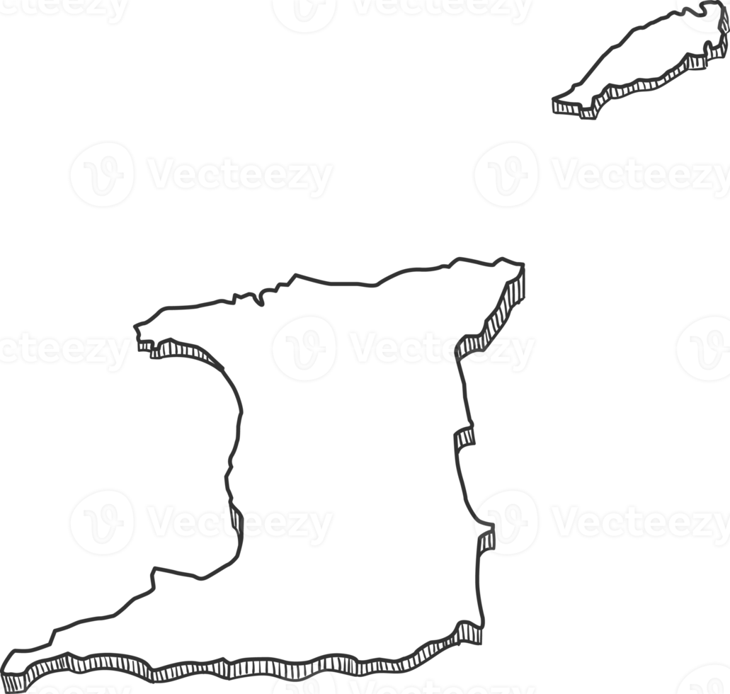 Hand Drawn of Trinidad and Tobago 3D Map png