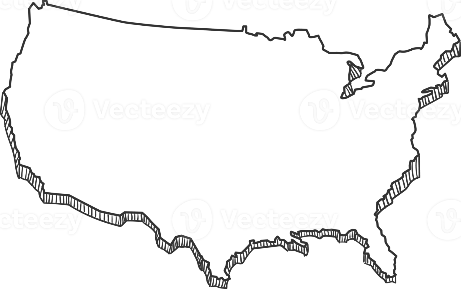 Hand Drawn of Usa 3D Map png
