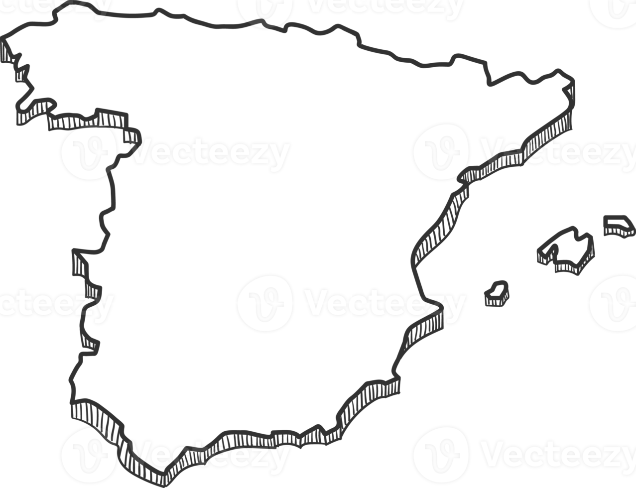 Hand Drawn of Spain 3D Map png