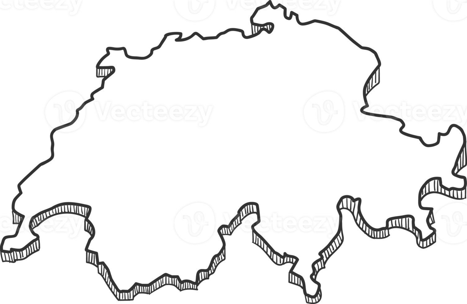 Hand Drawn of Switzerland 3D Map png