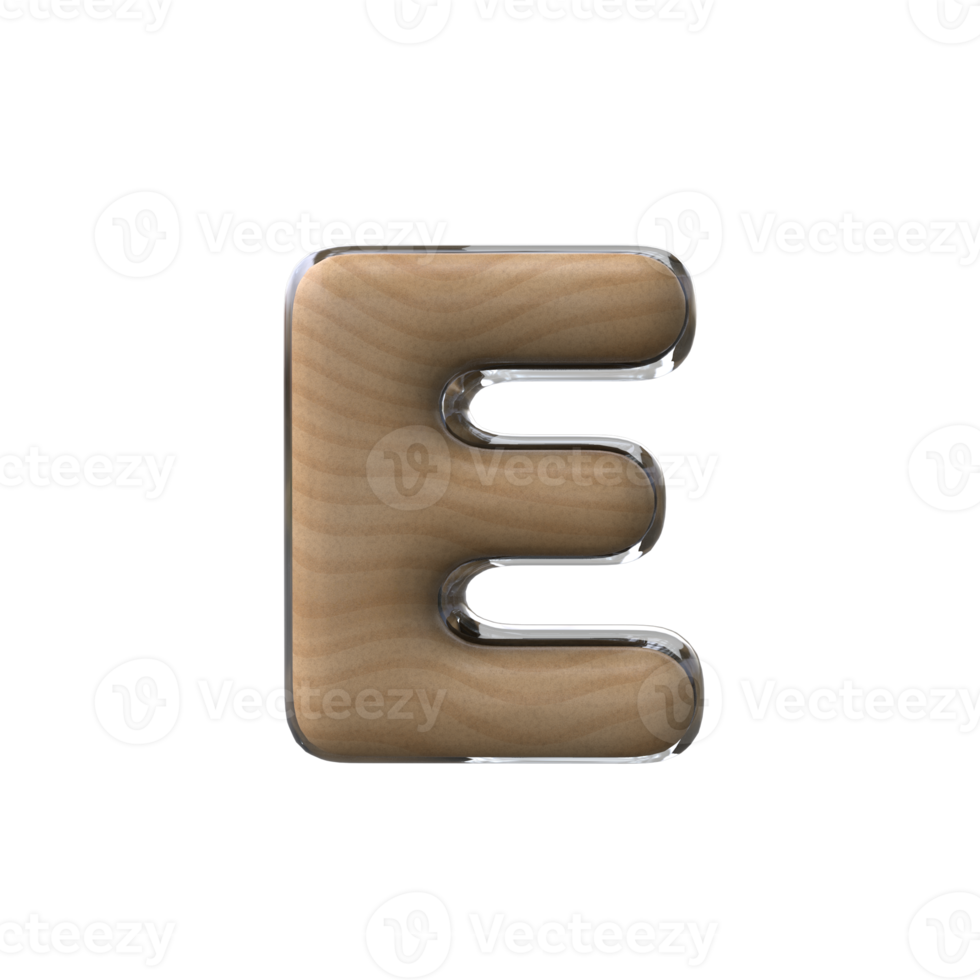 3D letter E wooden style png