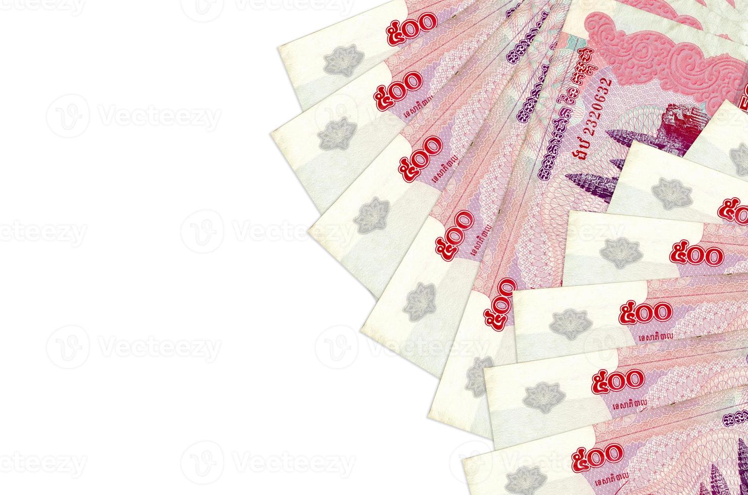 500 Cambodian riels bills lies isolated on white background with copy space. Rich life conceptual background photo