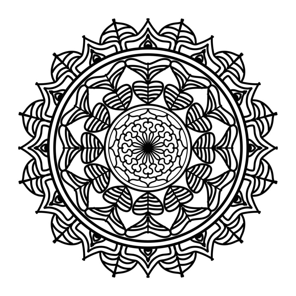 mandala negro, fondo de diseño de mandala ornamental de lujo, diseño de mandala, diseño de papel tapiz de arte de libro de colores de patrón de mandala, patrón de mosaico, tarjeta de saludo, mandala en blanco y negro vector