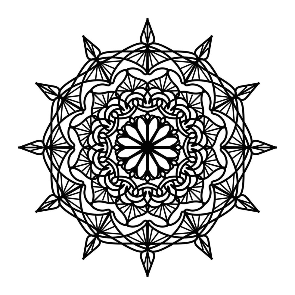 mandala negro, fondo de diseño de mandala ornamental de lujo, diseño de mandala, diseño de papel tapiz de arte de libro de colores de patrón de mandala, patrón de mosaico, tarjeta de saludo, mandala en blanco y negro vector