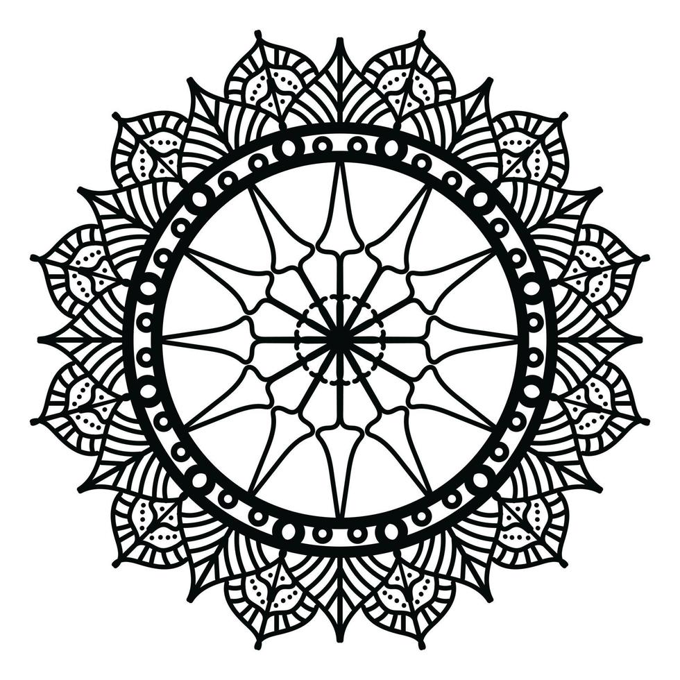 mandala negro, fondo de diseño de mandala ornamental de lujo, diseño de mandala, diseño de papel tapiz de arte de libro de colores de patrón de mandala, patrón de mosaico, tarjeta de saludo, mandala en blanco y negro vector