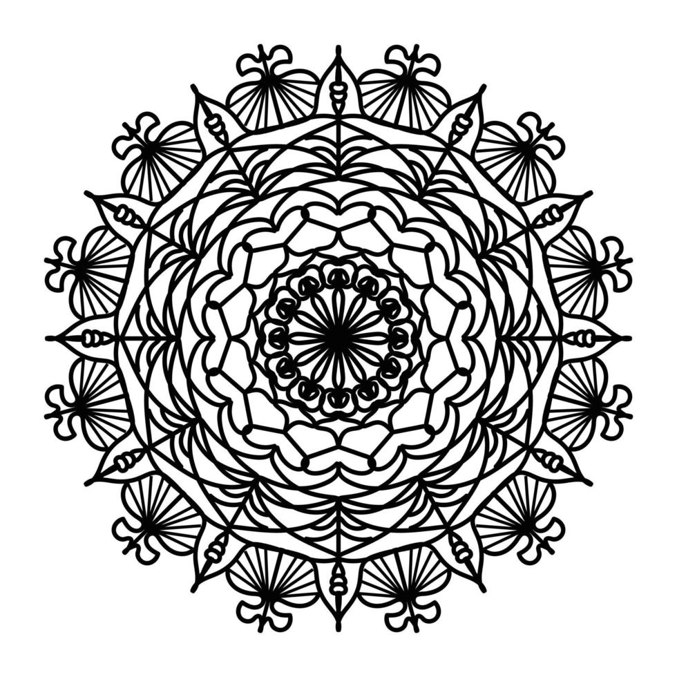 mandala negro, fondo de diseño de mandala ornamental de lujo, diseño de mandala, diseño de papel tapiz de arte de libro de colores de patrón de mandala, patrón de mosaico, tarjeta de saludo, mandala en blanco y negro vector