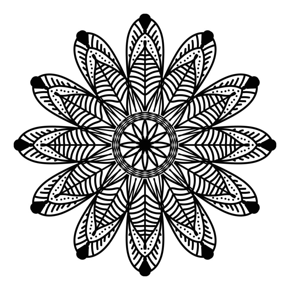 mandala negro, fondo de diseño de mandala ornamental de lujo, diseño de mandala, diseño de papel tapiz de arte de libro de colores de patrón de mandala, patrón de mosaico, tarjeta de saludo, mandala en blanco y negro vector