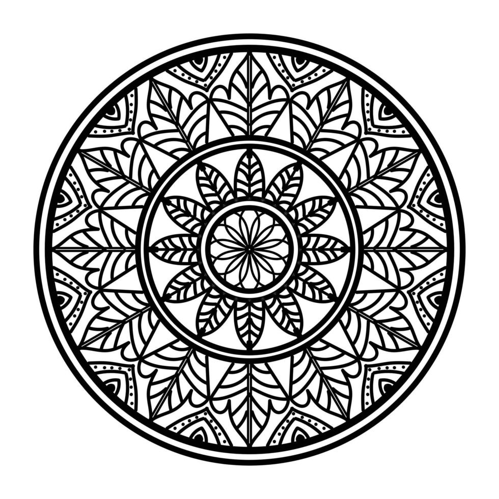 mandala negro, fondo de diseño de mandala ornamental de lujo, diseño de mandala, diseño de papel tapiz de arte de libro de colores de patrón de mandala, patrón de mosaico, tarjeta de saludo, mandala en blanco y negro vector