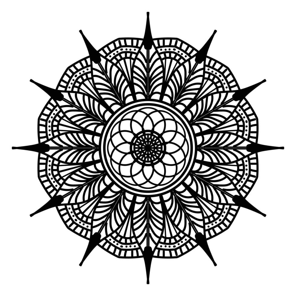 mandala negro, fondo de diseño de mandala ornamental de lujo, diseño de mandala, diseño de papel tapiz de arte de libro de colores de patrón de mandala, patrón de mosaico, tarjeta de saludo, mandala en blanco y negro vector