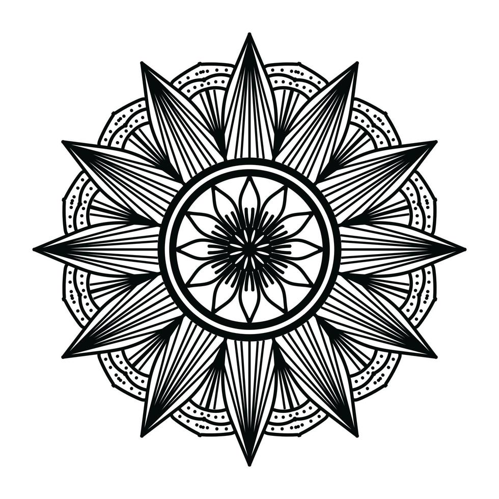 mandala negro, fondo de diseño de mandala ornamental de lujo, diseño de mandala, diseño de papel tapiz de arte de libro de colores de patrón de mandala, patrón de mosaico, tarjeta de saludo, mandala en blanco y negro vector