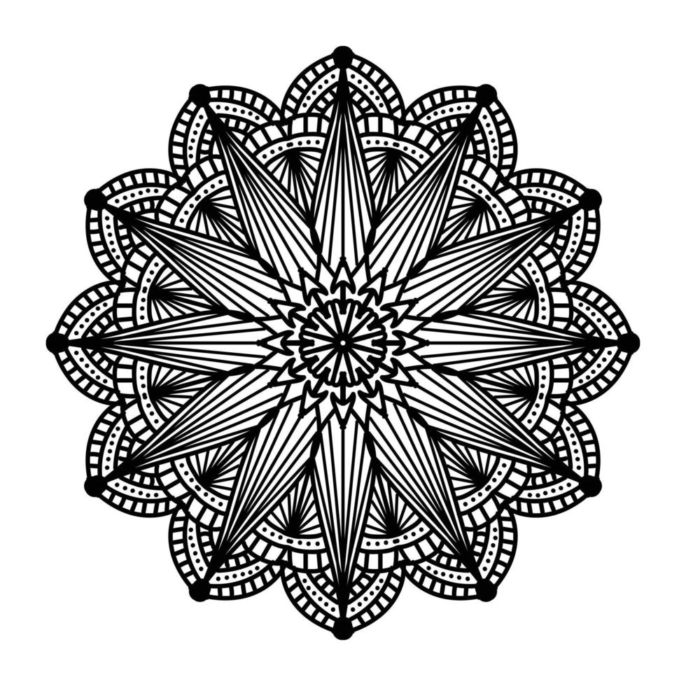 mandala negro, fondo de diseño de mandala ornamental de lujo, diseño de mandala, diseño de papel tapiz de arte de libro de colores de patrón de mandala, patrón de mosaico, tarjeta de saludo, mandala en blanco y negro vector