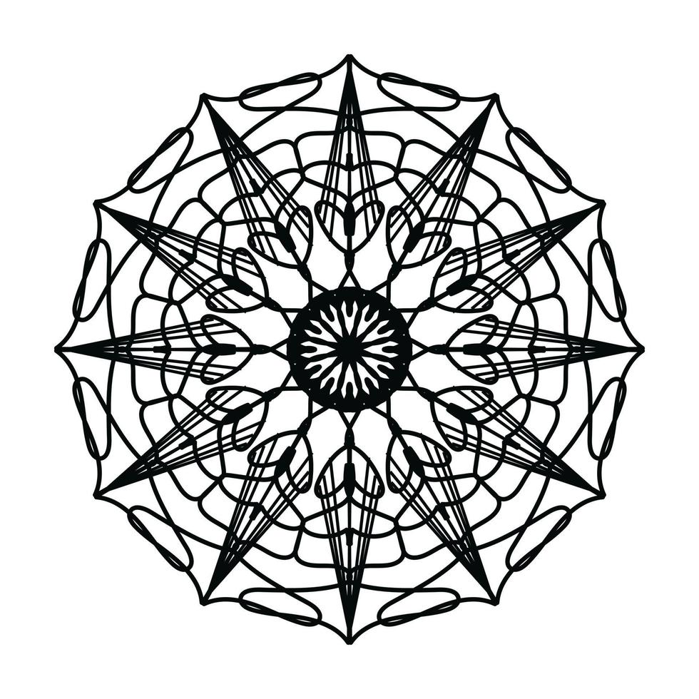 mandala negro, fondo de diseño de mandala ornamental de lujo, diseño de mandala, diseño de papel tapiz de arte de libro de colores de patrón de mandala, patrón de mosaico, tarjeta de saludo, mandala en blanco y negro vector