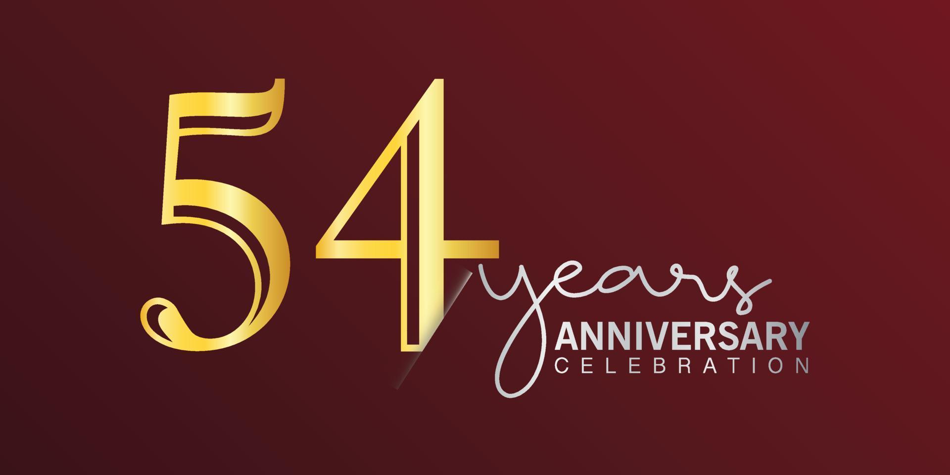 54th anniversary celebration logotype number gold color with red color background. vector anniversary for celebration, invitation card, and greeting card