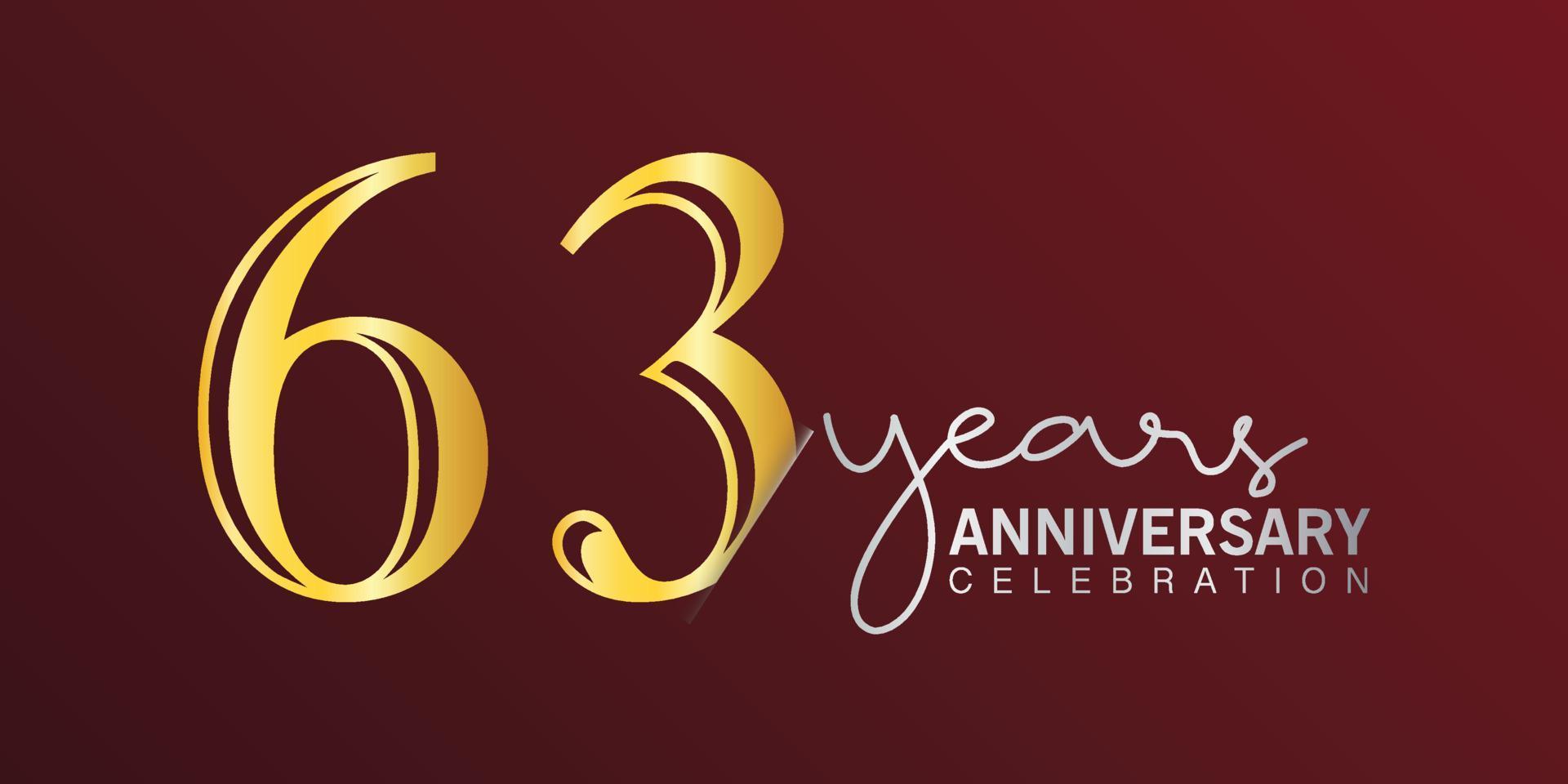 63rd anniversary celebration logotype number gold color with red color background. vector anniversary for celebration, invitation card, and greeting card