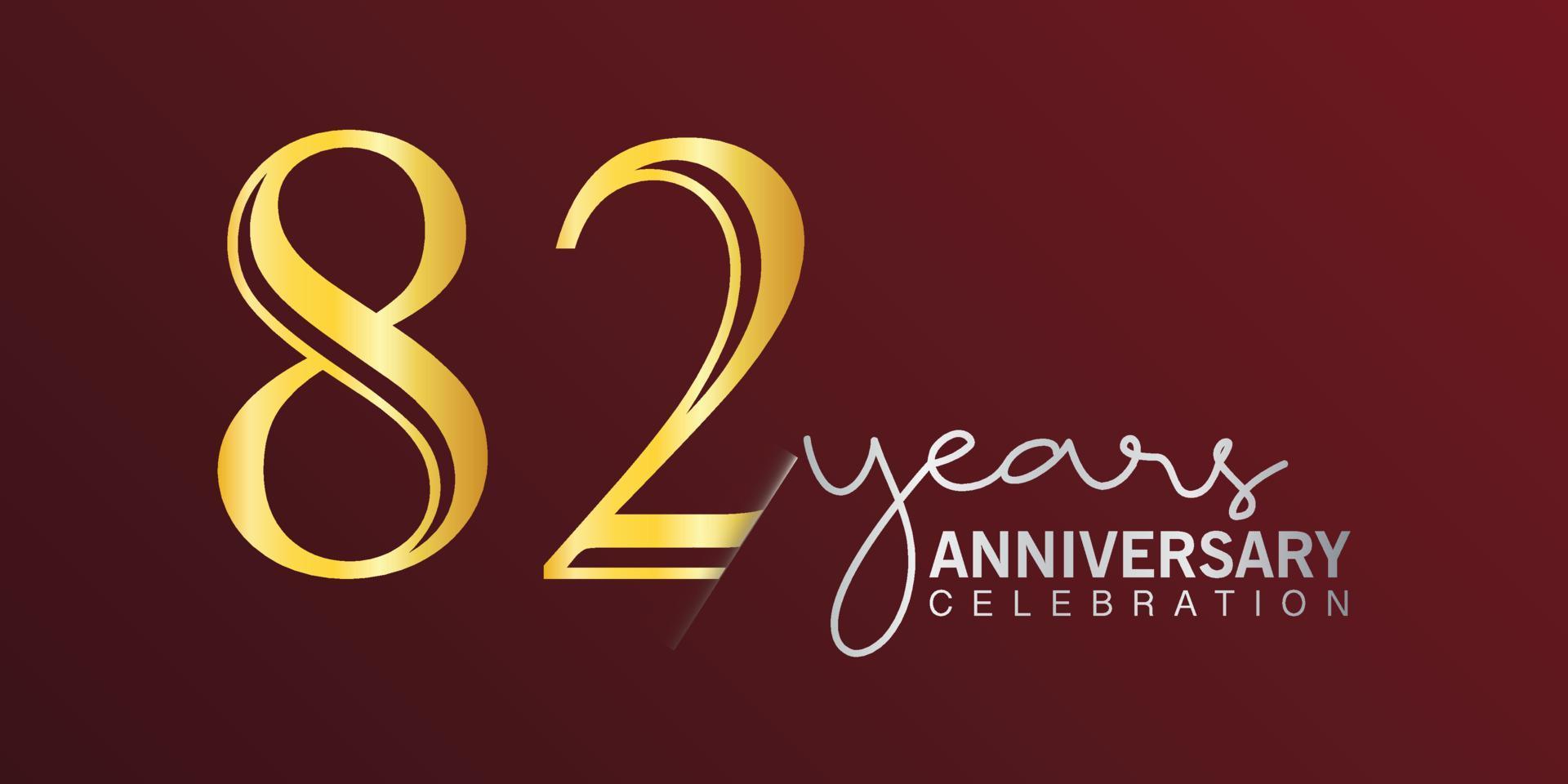 Número de logotipo de celebración del 82 aniversario color dorado con fondo de color rojo. aniversario vectorial para celebración, tarjeta de invitación y tarjeta de felicitación vector
