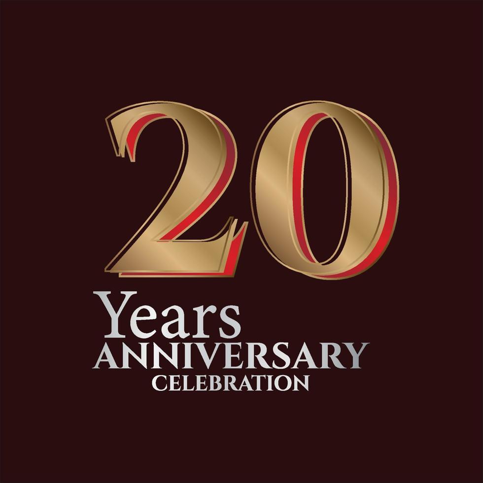 20th Years Anniversary Logo Gold and red Colour isolated on elegant background, vector design for greeting card and invitation card