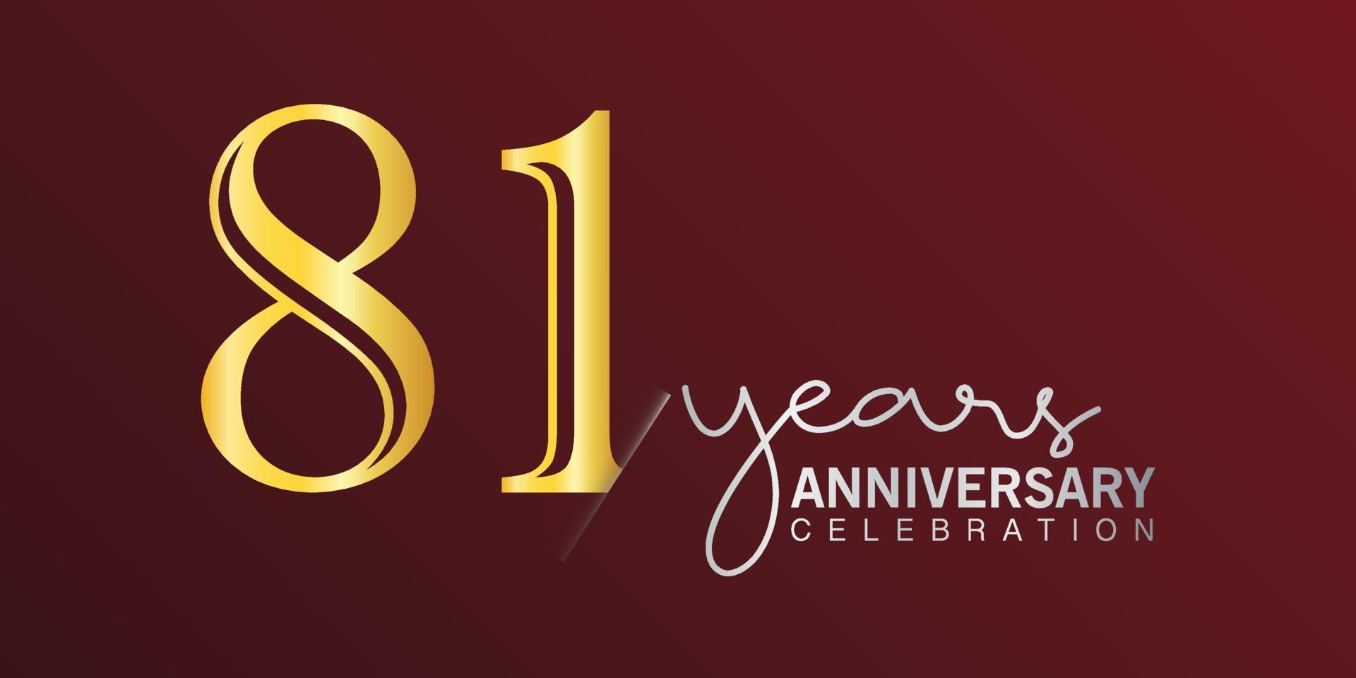 Número de logotipo de celebración del 81 aniversario color dorado con fondo de color rojo. aniversario vectorial para celebración, tarjeta de invitación y tarjeta de felicitación vector