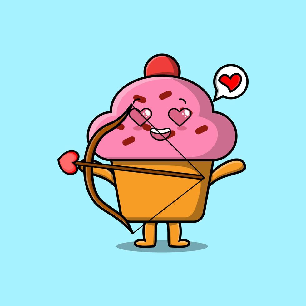 cupcake de cupido romántico de dibujos animados con flecha de amor vector