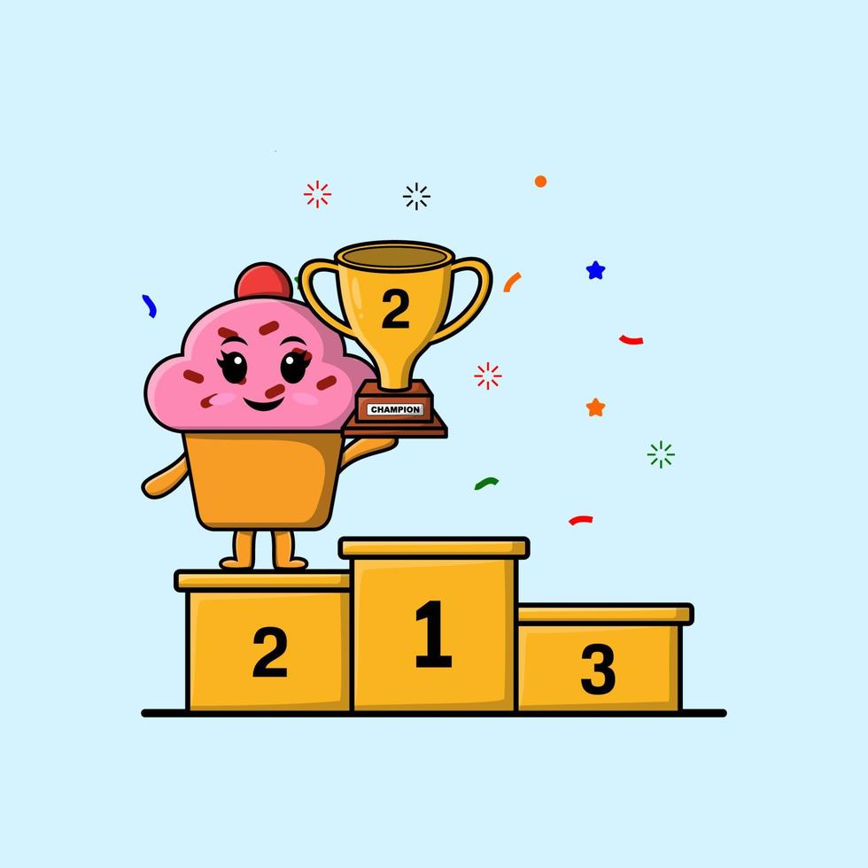 Cute cartoon Cupcake character the second winner vector