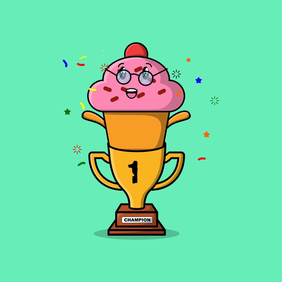 Cute cartoon Cupcake character in trophy vector