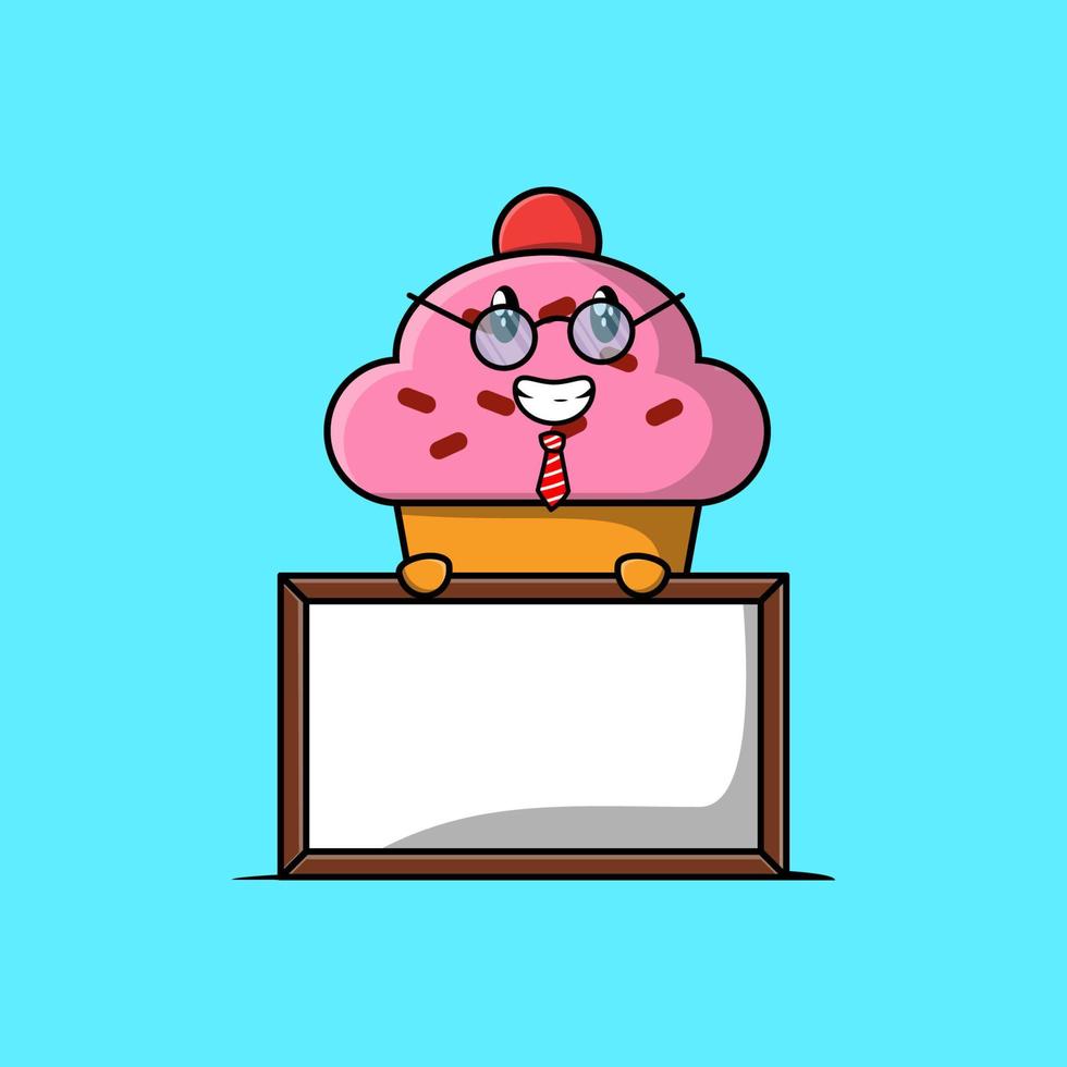 Cute cartoon Cupcake teacher with big whiteboard vector