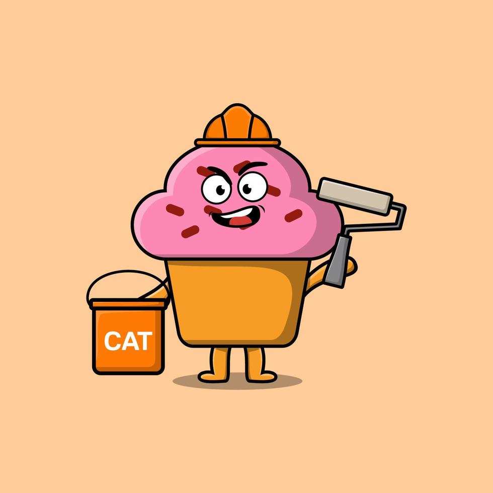 lindo cupcake de dibujos animados como pintura de personajes de constructor vector