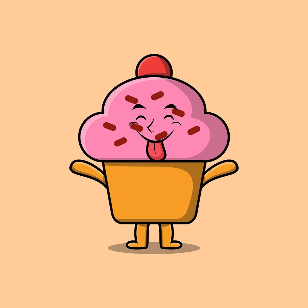 lindo cupcake de dibujos animados con expresión llamativa vector