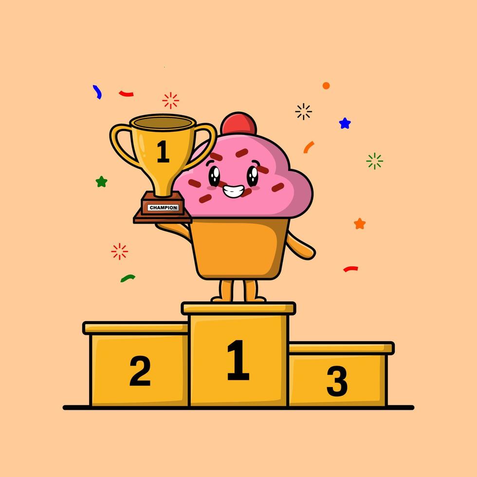 Cute cartoon Cupcake character as the first winner vector