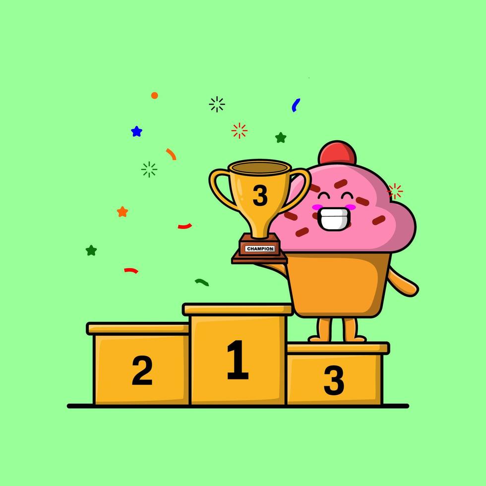 Cute cartoon Cupcake character as the third winner vector