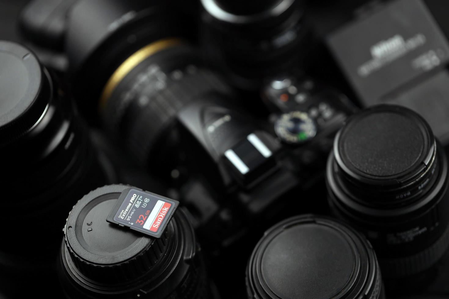 KHARKOV, UKRAINE - JANUARY 12, 2021 SanDisk Extreme pro sdhc 32gb new memory card for photo and video recording devices