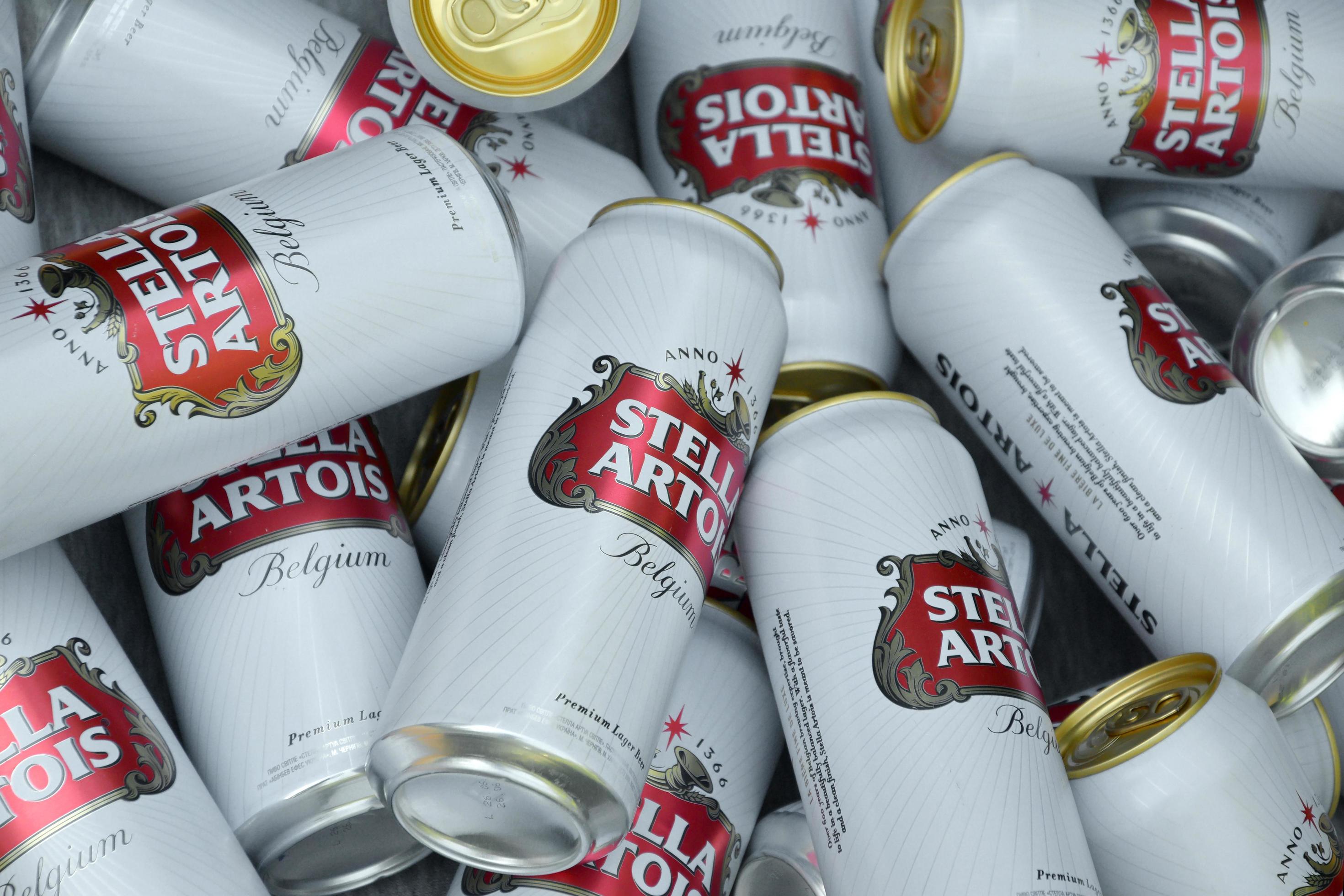 Many Tin Cans Of Stella Artois Beer Outdoors Stella Artois Is The Most