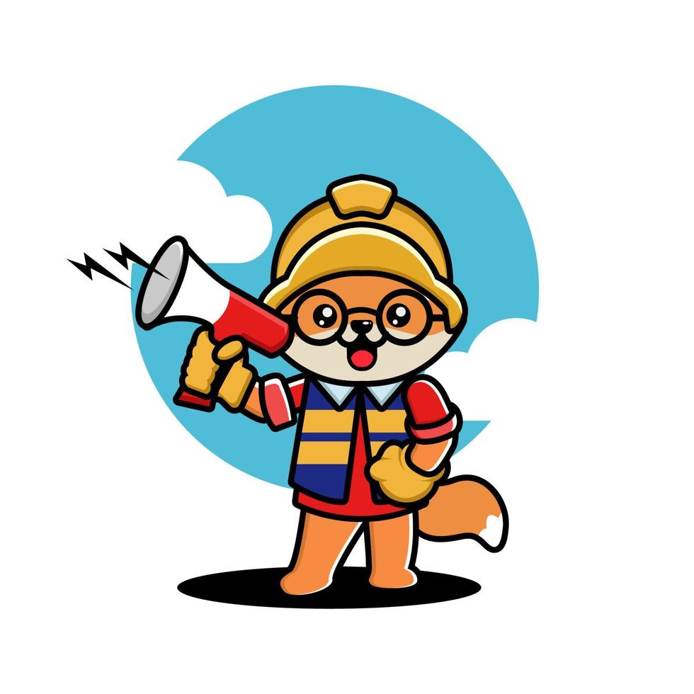 Cute fox construction worker cartoon vector