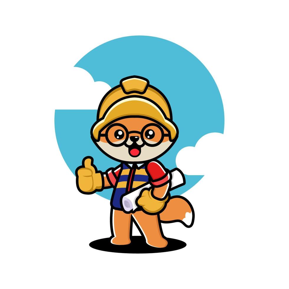 Cute fox construction worker cartoon vector