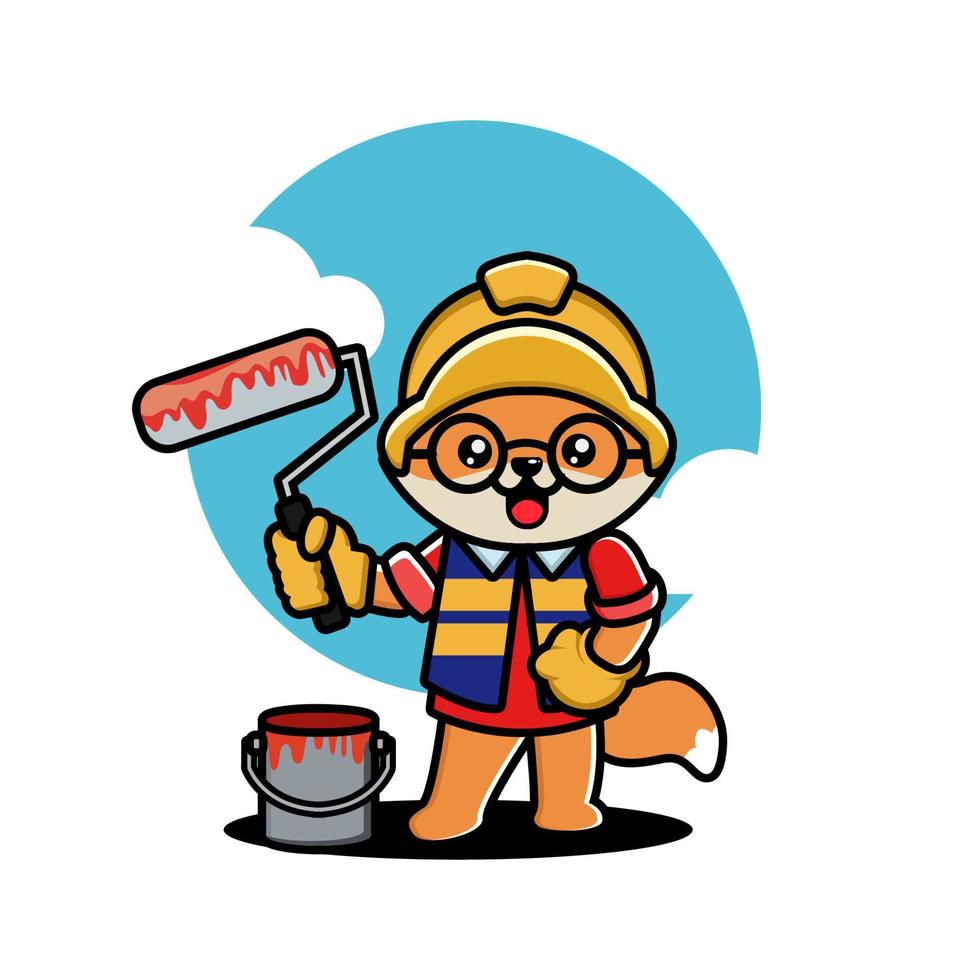 Cute fox construction worker cartoon vector