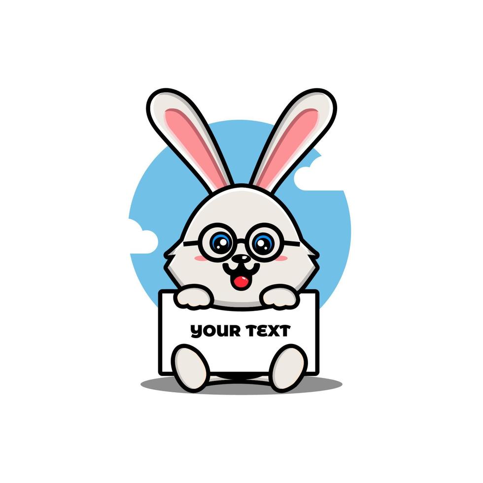 Cute rabbit holding a blank text board cartoon vector illustration