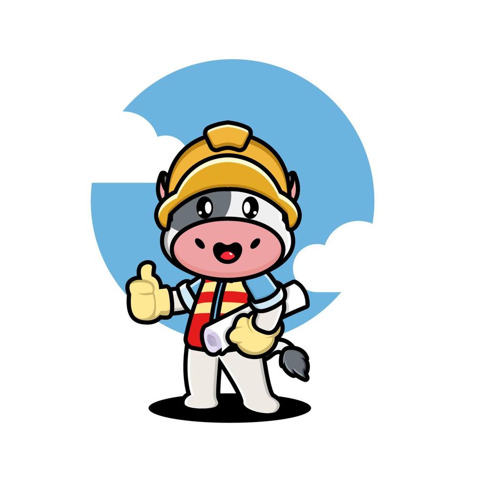 Cute cow construction worker cartoon vector