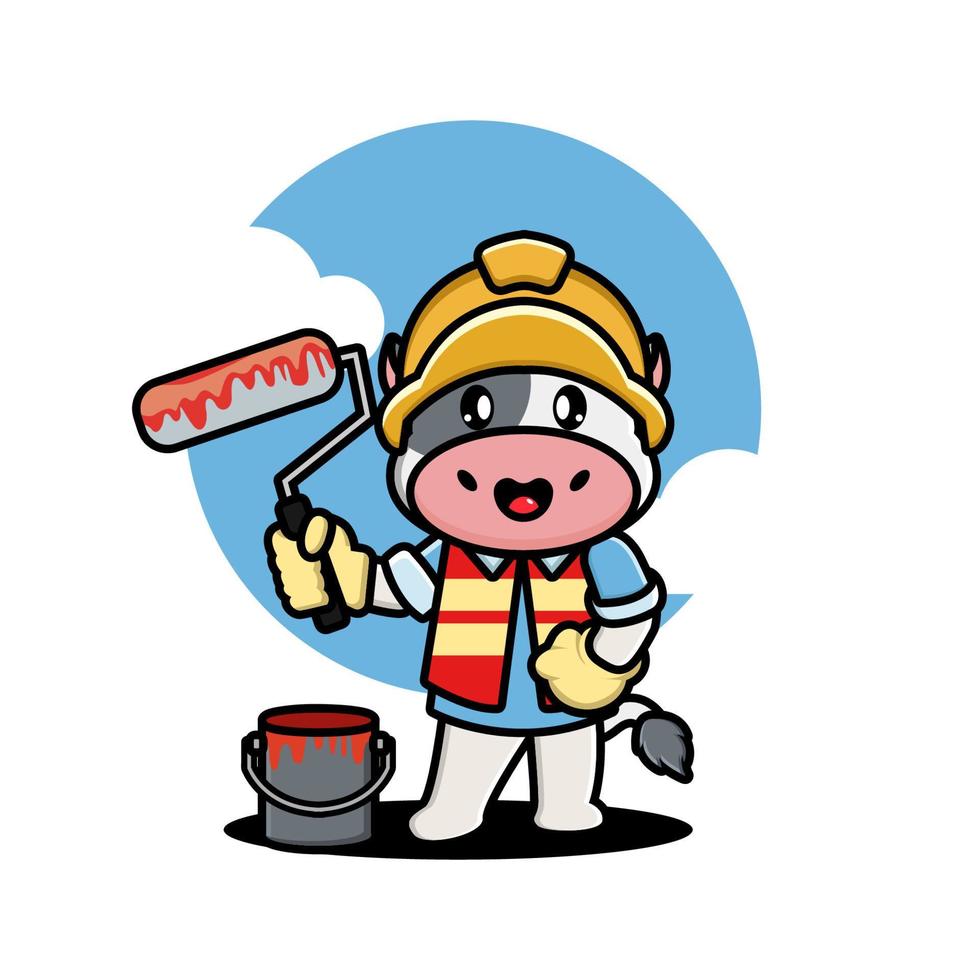 dibujos animados lindo trabajador de la construcción de vaca vector