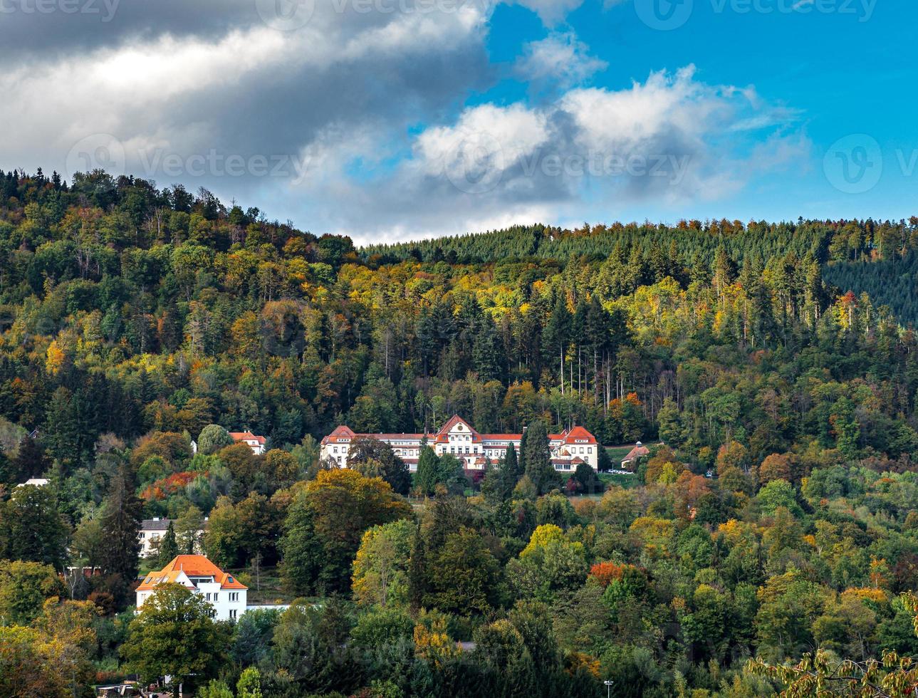 hermosa vista de las coloridas montañas de los vosgos de otoño foto