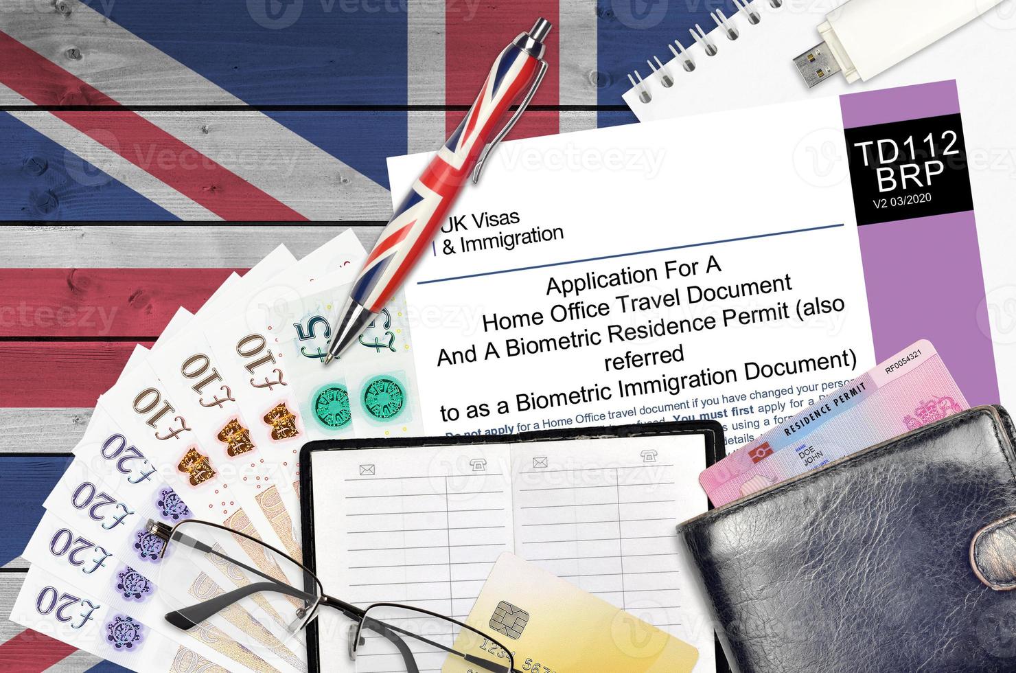 English form TD112 Application for a home office travel document and a