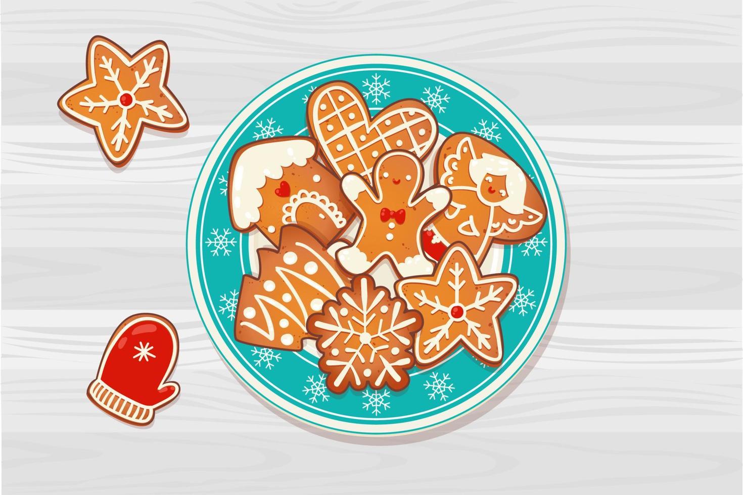 Plate with gingerbread Christmas cookies vector