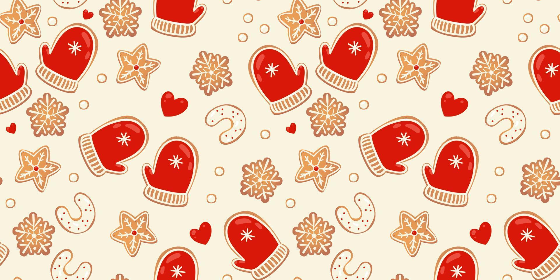 Navidad pan de jengibre vector de patrones sin fisuras. personajes de invierno en estilo de dibujos animados. fondo de diseño de vacaciones. estilo escandinavo de año nuevo.
